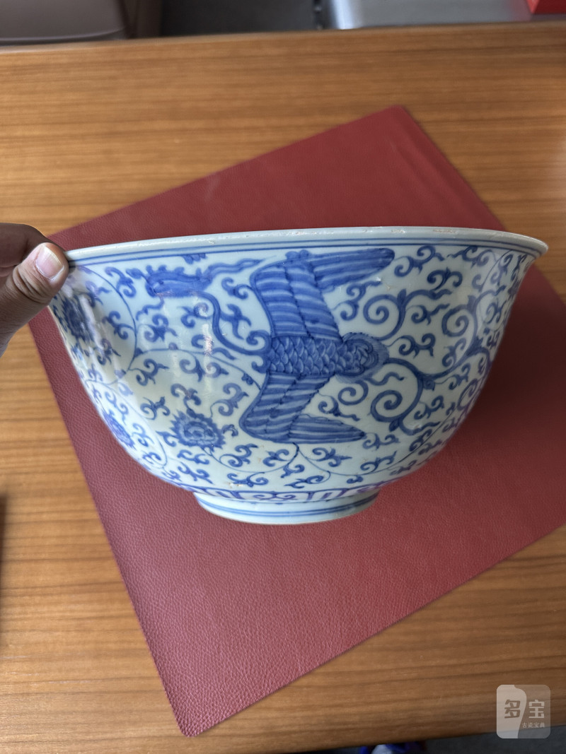 明嘉靖 青花凤穿花纹大碗 - 图9
